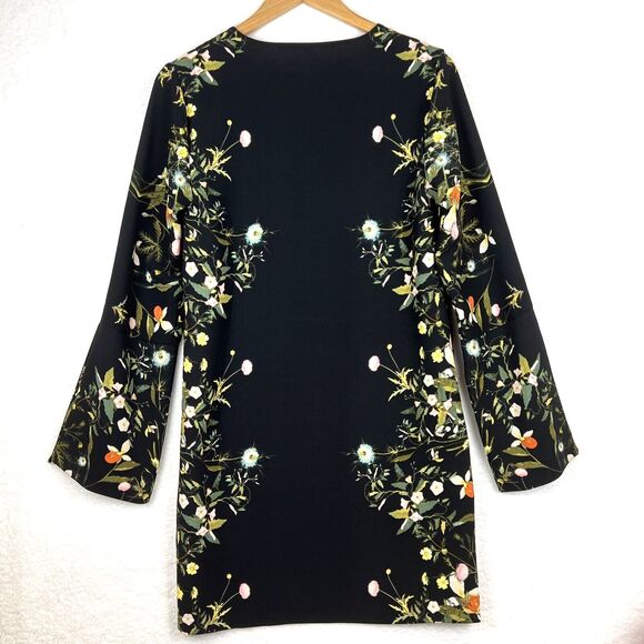 RACHEL Rachel Roy Women’s Black Floral Shift Dress w/Pockets & Slit Sleeves Sz 4 - Picture 3 of 16